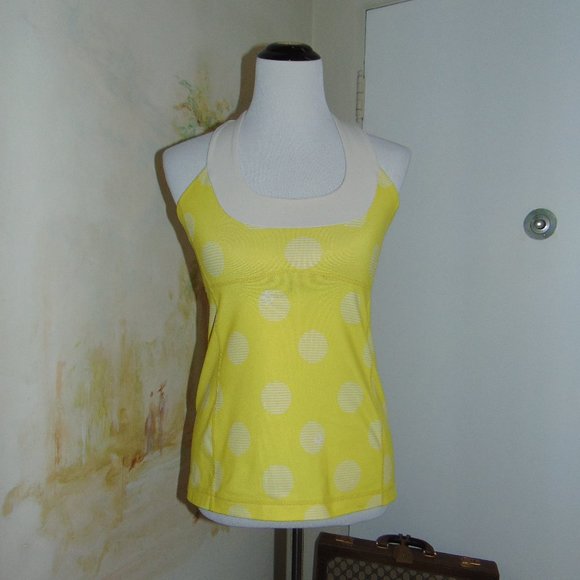 lululemon Yellow & White Polkadot Yoga Tank Top M - Picture 1 of 7